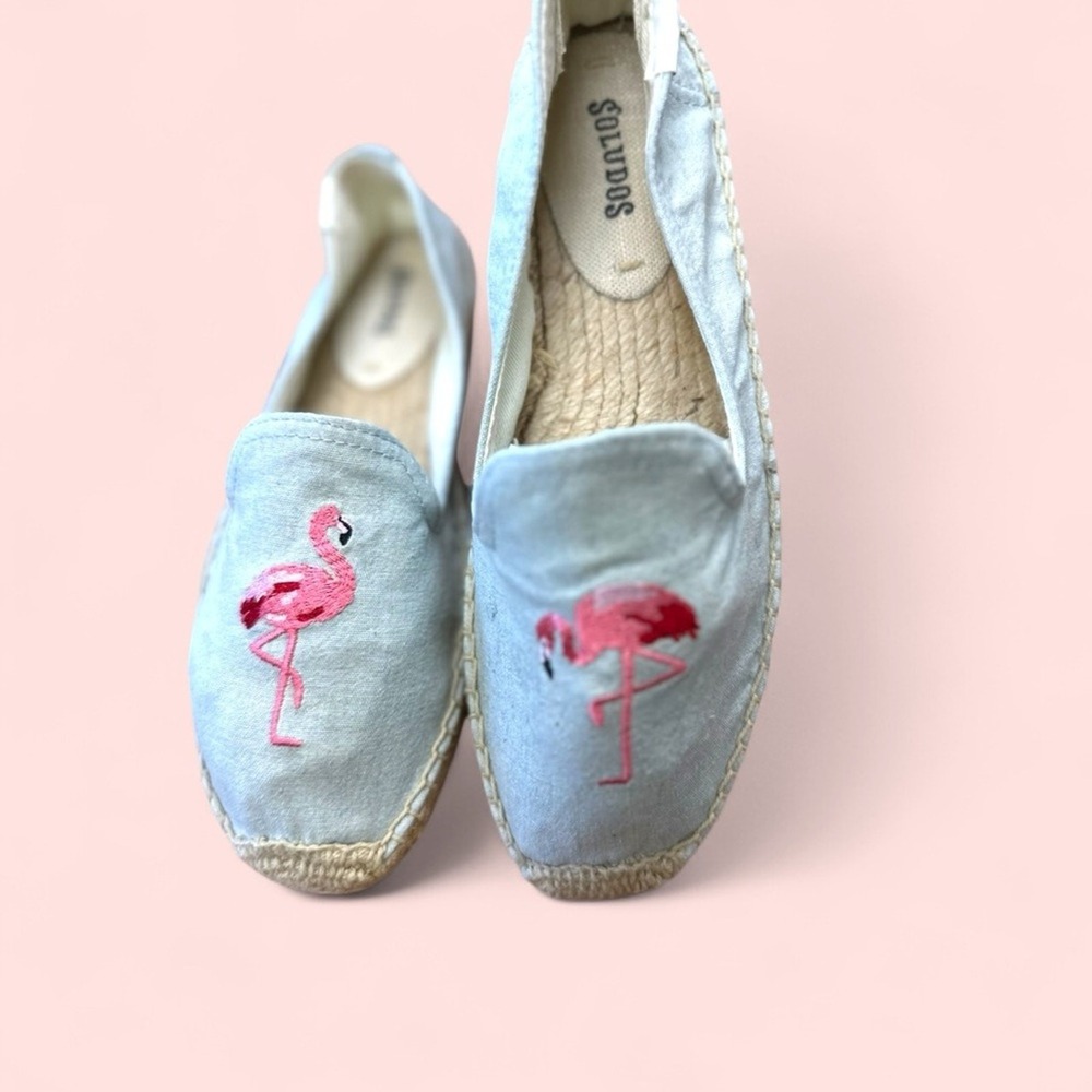 Soludos Size 6.5 Blue and Pink Flamingo Espadrilles - Picture 4 of 7